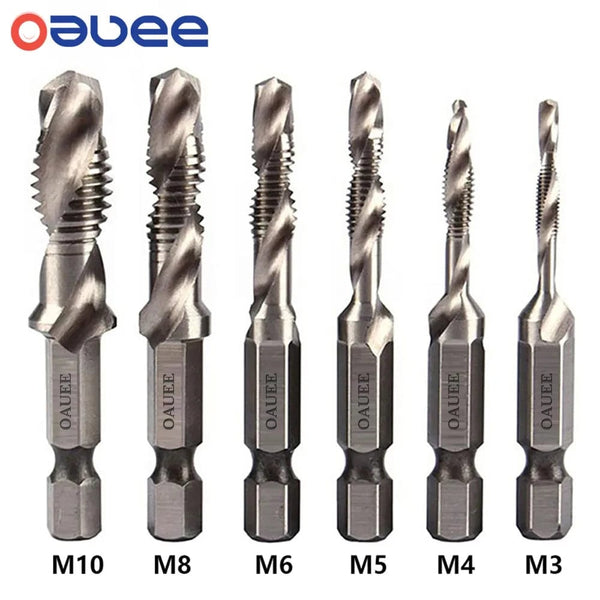 Planet Gates 1/6Pcs Tap Drill Bit Set Hex Shank Titanium Plated HSS Screw Thread Bit Screw Machine Compound Tap M3 M4 M5 M6 M8 M10 Hand Tools