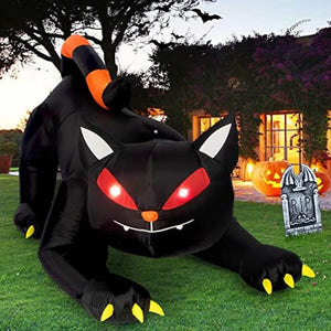 Planet Gates 1.8M  Black Cat / US Plug Halloween Inflatable 1.8m Black Cat Toy Shakes Head Ghost LED Lights Indoor Outdoor Yard Airblown Decoration Fun Party Display