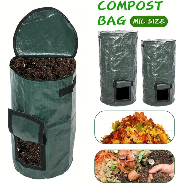 Planet Gates 1 Bag Outdoor Compost Box, Reusable Garbage Bag, Self-Made Nutrient Soil Compost Bag, Kitchen Waste Collection Bag, Two-Way Zipper With Fertilizer Port, 128.7 L