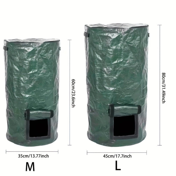 Planet Gates 1 Bag Outdoor Compost Box, Reusable Garbage Bag, Self-Made Nutrient Soil Compost Bag, Kitchen Waste Collection Bag, Two-Way Zipper With Fertilizer Port, 128.7 L