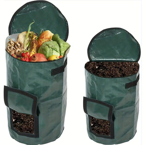 Planet Gates 1 Bag Outdoor Compost Box, Reusable Garbage Bag, Self-Made Nutrient Soil Compost Bag, Kitchen Waste Collection Bag, Two-Way Zipper With Fertilizer Port, 128.7 L
