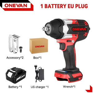 Planet Gates 1 Battery EU Plug A / brazil ONEVAN 1800N.M Torque Brushless Electric Impact Wrench 1/2 Inch Lithium-Ion Battery Cordless Power Tool For Makita 18V Battery