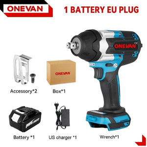 Planet Gates 1 Battery EU Plug A / CHINA ONEVAN 1800N.M Torque Brushless Electric Impact Wrench 1/2 inch Screwdriver Cordless Wrench Power Tools For Makita 18V Battery