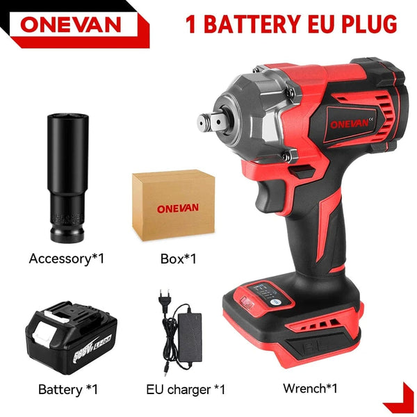 Planet Gates 1 Battery EU Plug / spain ONEVAN 1200N.M Torque Brushless Electric Impact Wrench 1/2 Inch Cordless Wrench Screwdriver Power Tools For Makita 18V Battery