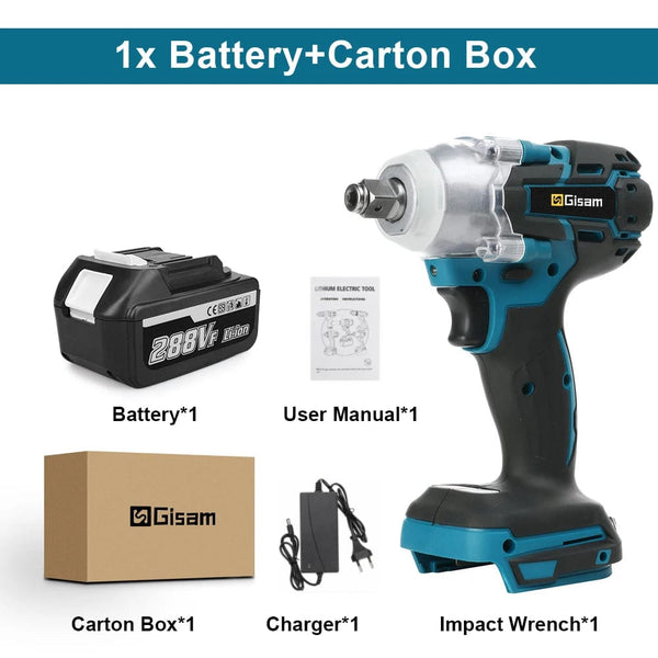 Planet Gates 1 Battery / spain Gisam 520N.M Brushless Electric Impact Wrench Cordless Electric Wrench 1/2 inch for Makita 18V Battery Screwdriver Power Tools