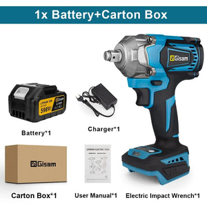Planet Gates 1 Battery Type 1 / Mexico Gisam  1200N.M Brushless Electric Impact Wrench 1/2 inch Screwdriver Cordless Electric Wrench Power Tools for Makita 18V Battery