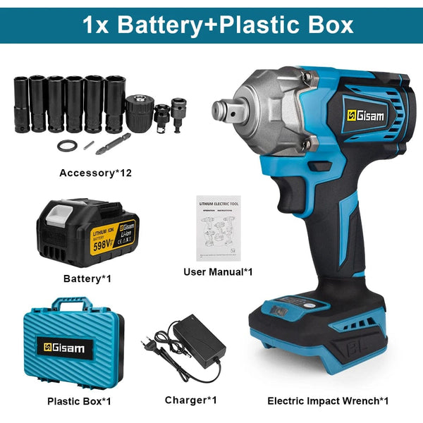 Planet Gates 1 Battery Type 1 / United States Gisam 1200N.M Torque Brushless Electric Impact Wrench 1/2 inch Cordless Wrench Screwdriver Power Tools For Makita 18V Battery