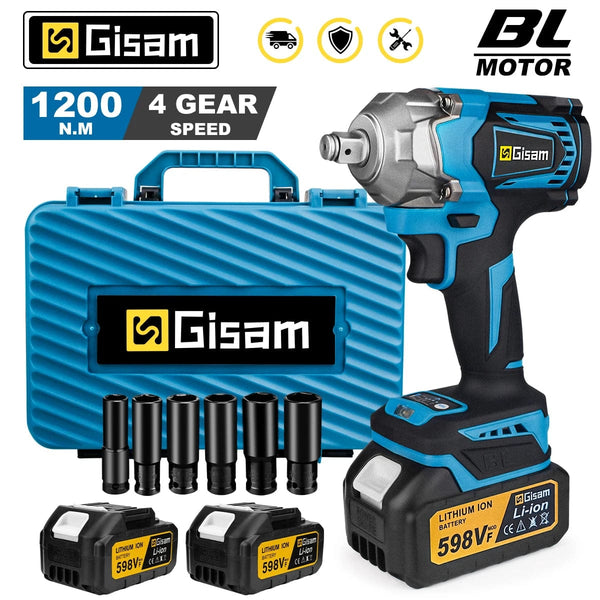 Planet Gates 1 Battery Type 1 / United States Gisam 1200N.M Torque Brushless Electric Impact Wrench 1/2 inch Cordless Wrench Screwdriver Power Tools For Makita 18V Battery