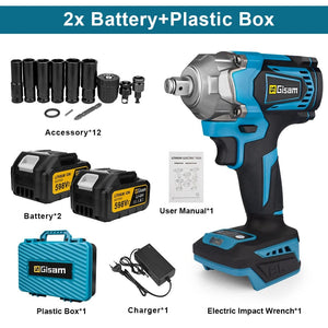 Planet Gates 1 Battery Type 1 / United States Gisam 1200N.M Torque Brushless Electric Impact Wrench 1/2 inch Cordless Wrench Screwdriver Power Tools For Makita 18V Battery