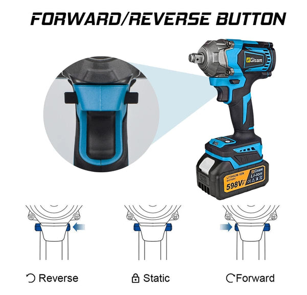 Planet Gates 1 Battery Type 1 / United States Gisam 1200N.M Torque Brushless Electric Impact Wrench 1/2 inch Cordless Wrench Screwdriver Power Tools For Makita 18V Battery