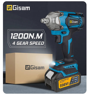 Planet Gates 1 Battery Type 1 / United States Gisam 1200N.M Torque Brushless Electric Impact Wrench 1/2 inch Cordless Wrench Screwdriver Power Tools For Makita 18V Battery