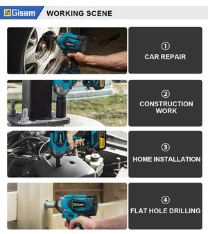 Planet Gates 1 Battery Type 1 / United States Gisam 1200N.M Torque Brushless Electric Impact Wrench 1/2 inch Cordless Wrench Screwdriver Power Tools For Makita 18V Battery