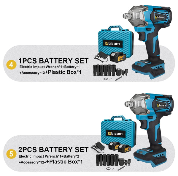 Planet Gates 1 Battery Type 1 / United States Gisam 1200N.M Torque Brushless Electric Impact Wrench 1/2 inch Cordless Wrench Screwdriver Power Tools For Makita 18V Battery