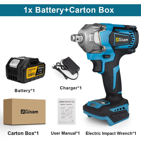 Planet Gates 1 Battery / United States 1200N.M Torque Brushless Electric Impact Wrench 1/2 Inch Cordless Electric Wrench Screwdriver Power Tools For Makita 18V Battery