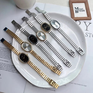 Planet Gates 1 Fashion Luxury Women Quartz Watch Stainless Steel Oval Small Dial Bamboo Strap Girl Student Wristwatch Dropshipping Relogio