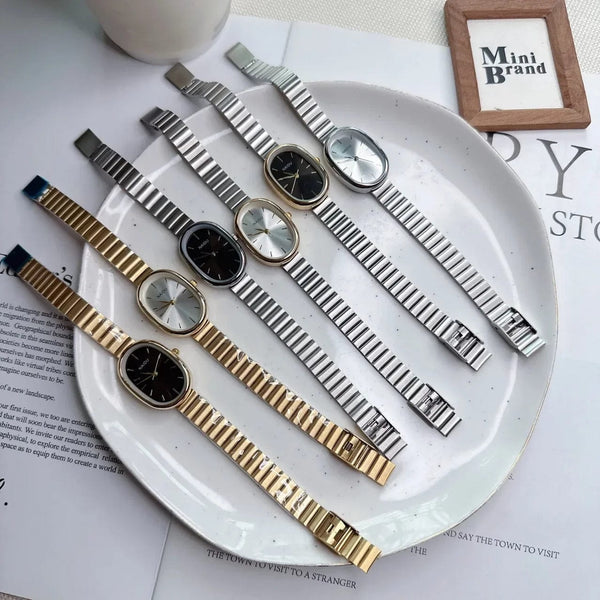 Planet Gates 1 Fashion Luxury Women Quartz Watch Stainless Steel Oval Small Dial Bamboo Strap Girl Student Wristwatch Dropshipping Relogio