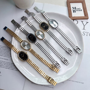 Planet Gates 1 Fashion Luxury Women Quartz Watch Stainless Steel Oval Small Dial Bamboo Strap Girl Student Wristwatch Dropshipping Relogio