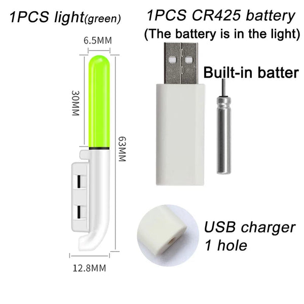 Planet Gates 1 Green CR425 charge Fishing Electronic Rod Luminous Stick Flash Light CR425 3.6V Lithium Battery LED Removable USB Charge Waterproof Night Tackle