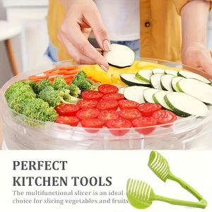 Planet Gates 1 Green Lemon Slicer 1pc, Slicer, Lemon, Tomato Slicer, Multifunctional Fruit Splitter, Tomato Slicer With Handle, Household Lemon Slicer, Kitchen Items, Kitchen Gadgets