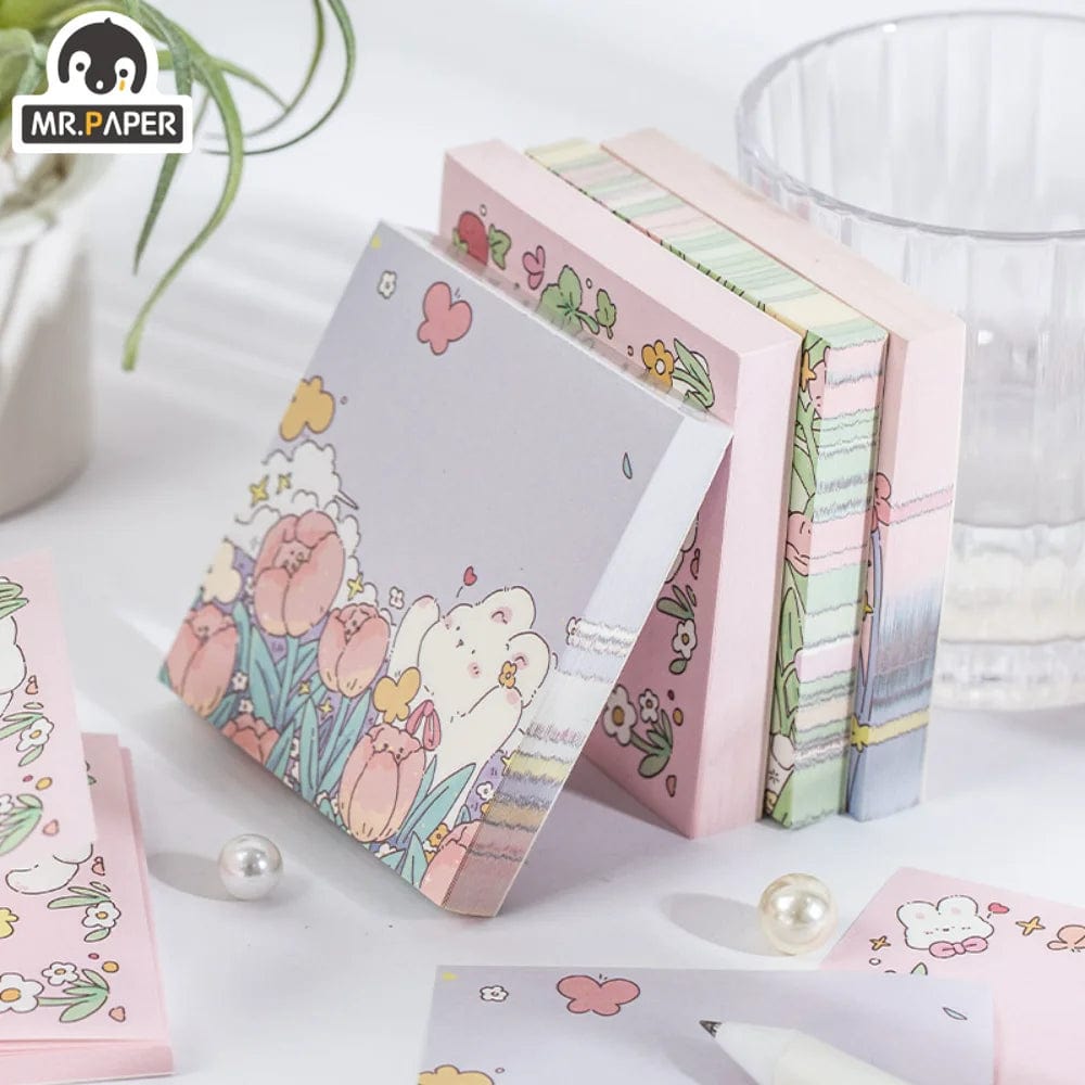 Planet Gates 1 Mr.Paper 100pcs/Bag Square Memo Pad Ins Fresh Artistic Flower Handbook Decoration Message-Leaving Note Stationery Supplies
