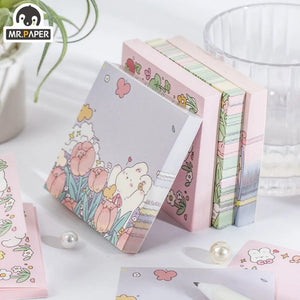 Planet Gates 1 Mr.Paper 100pcs/Bag Square Memo Pad Ins Fresh Artistic Flower Handbook Decoration Message-Leaving Note Stationery Supplies