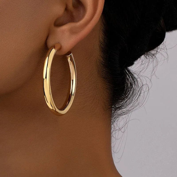 Planet Gates 1 New Hollow Thick Loop Large Circle Hoop Earrings Women Classic Gold Color Round Ring Piercing Earring Fashion Jewelry