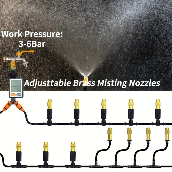 Planet Gates 1 Pack, 5M-30M Outdoor Misting Cooling System Garden Irrigation Watering 1/4'' Brass Atomizer Nozzles 4/7mm Hose For Patio Greenhouse