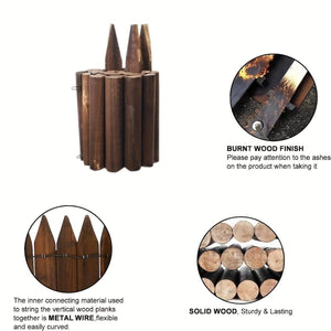 Planet Gates 1 Pack, Garden Fence, Garden Wooden Short Fence, Tree Fence, Burnt Wood Finish Outdoor Landscape Edging Flexible Decorative Border, Spring Garden & Yard Maintenance