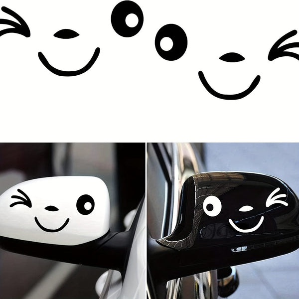 Planet Gates 1 Pair Cute Smiling Face 3D Decal Stickers For Car Rearview Mirror L+R Mirror, Car Side Rearview Mirror Stickers, Smile Cute Car Stickers For All Cars