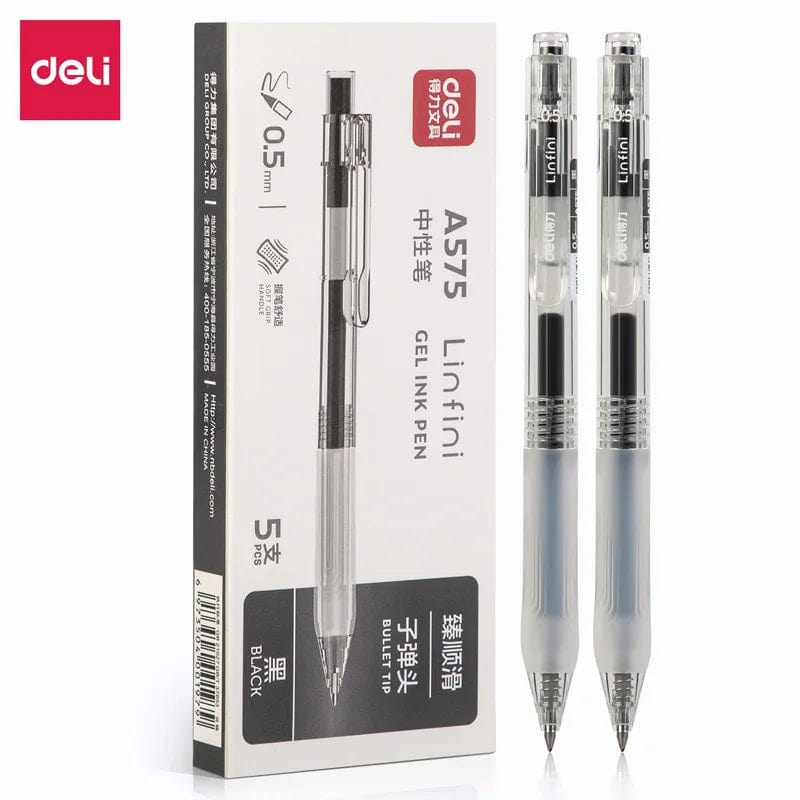 Planet Gates 1 PC / black Deli 1 PC Gel Pen 0.5mm Press Black Ink Soft Grip Office School Stationery A575