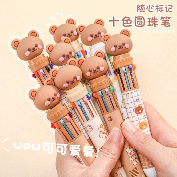 Planet Gates 1 pc Kawaii Bear Cartoon Silicone 10 Colors Chunky Ballpoint Pen School Office Supply Gift Stationery Papelaria Escolar