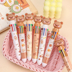 Planet Gates 1 pc Kawaii Bear Cartoon Silicone 10 Colors Chunky Ballpoint Pen School Office Supply Gift Stationery Papelaria Escolar