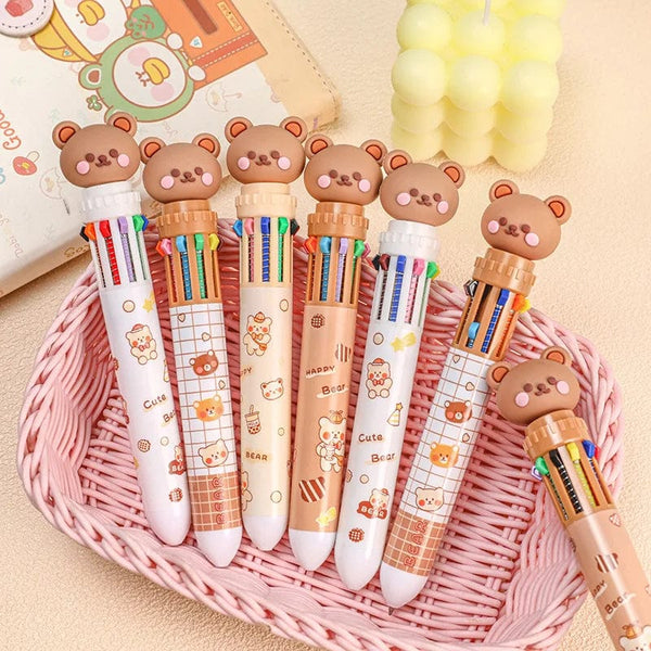 Planet Gates 1 pc Kawaii Bear Cartoon Silicone 10 Colors Chunky Ballpoint Pen School Office Supply Gift Stationery Papelaria Escolar
