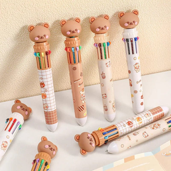 Planet Gates 1 pc Kawaii Bear Cartoon Silicone 10 Colors Chunky Ballpoint Pen School Office Supply Gift Stationery Papelaria Escolar