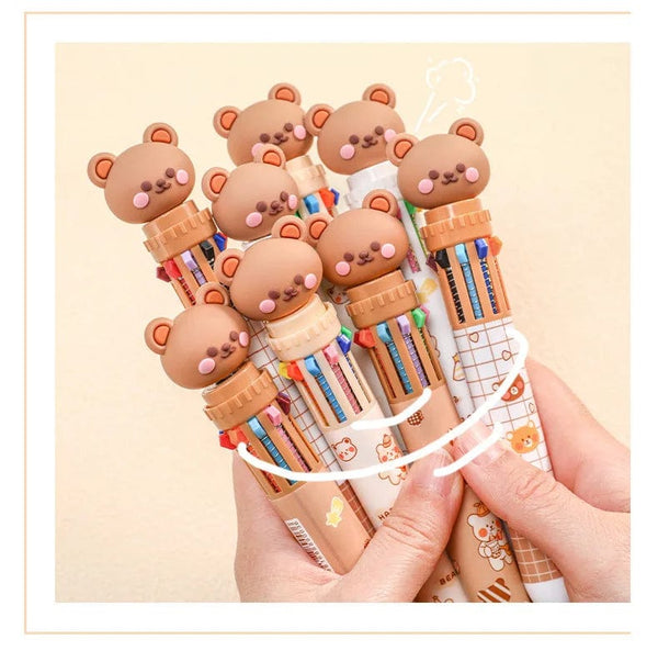 Planet Gates 1 pc Kawaii Bear Cartoon Silicone 10 Colors Chunky Ballpoint Pen School Office Supply Gift Stationery Papelaria Escolar
