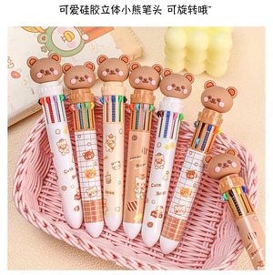Planet Gates 1 pc Kawaii Bear Cartoon Silicone 10 Colors Chunky Ballpoint Pen School Office Supply Gift Stationery Papelaria Escolar