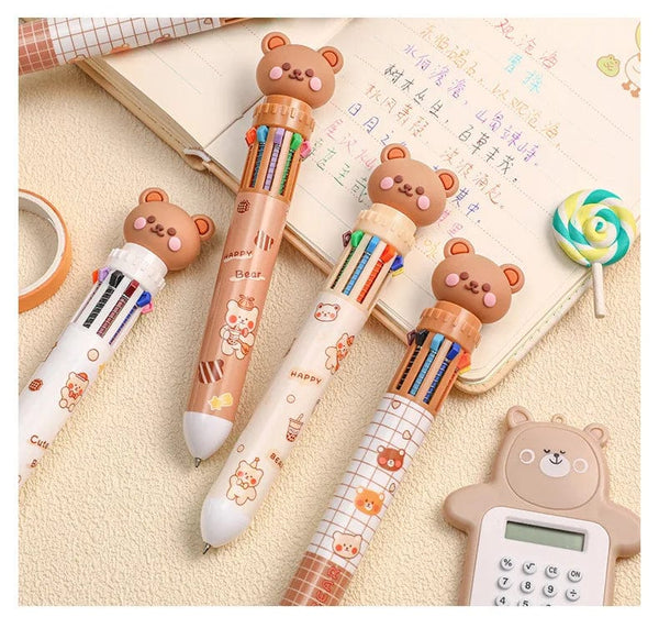 Planet Gates 1 pc Kawaii Bear Cartoon Silicone 10 Colors Chunky Ballpoint Pen School Office Supply Gift Stationery Papelaria Escolar