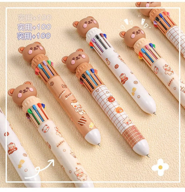 Planet Gates 1 pc Kawaii Bear Cartoon Silicone 10 Colors Chunky Ballpoint Pen School Office Supply Gift Stationery Papelaria Escolar