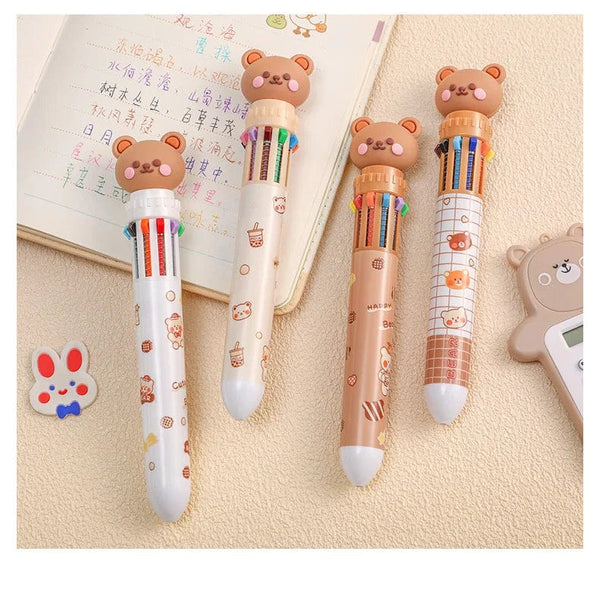 Planet Gates 1 pc Kawaii Bear Cartoon Silicone 10 Colors Chunky Ballpoint Pen School Office Supply Gift Stationery Papelaria Escolar