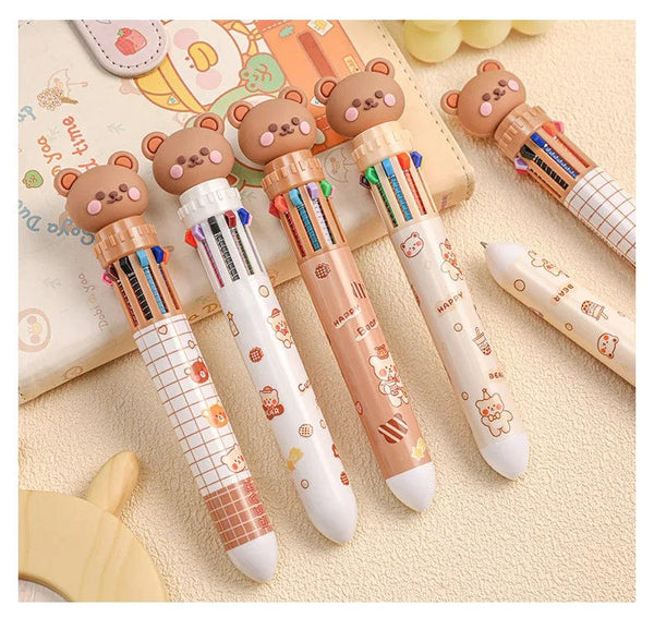 Planet Gates 1 pc Kawaii Bear Cartoon Silicone 10 Colors Chunky Ballpoint Pen School Office Supply Gift Stationery Papelaria Escolar