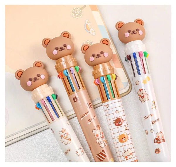 Planet Gates 1 pc Kawaii Bear Cartoon Silicone 10 Colors Chunky Ballpoint Pen School Office Supply Gift Stationery Papelaria Escolar