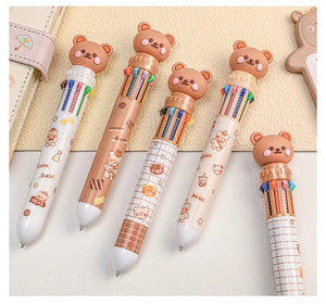 Planet Gates 1 pc Kawaii Bear Cartoon Silicone 10 Colors Chunky Ballpoint Pen School Office Supply Gift Stationery Papelaria Escolar