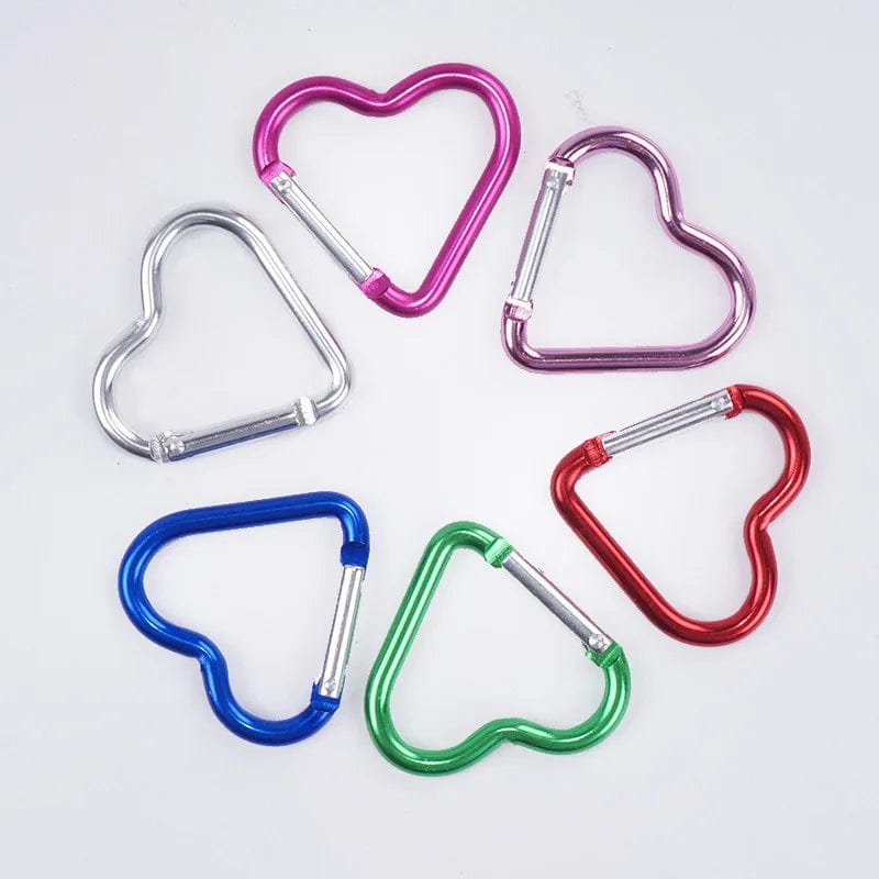 Planet Gates 1 Pcs Heart-shaped Aluminum Carabiner Key Chain Clip Outdoor Keyring Hook Water Bottle Hanging Buckle Travel Kit Accessories