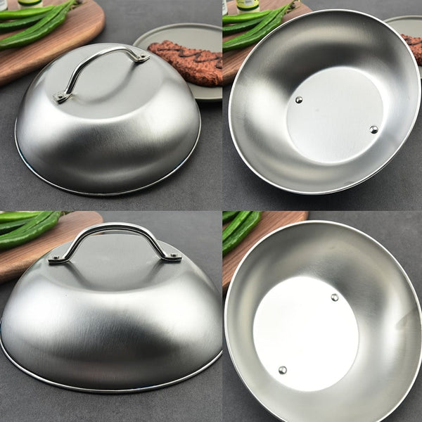 Planet Gates 1 Piecs 1pc Stainless Steel Steak Cover, Thicken Western Steak Cover, Restaurant Western Food Cover, Hand Handle Steak Cover For Outdoor BBQ Grilling, Hemispherical Cover, Kitchen Tools, Kitchen Accessories, Cookware Accessories