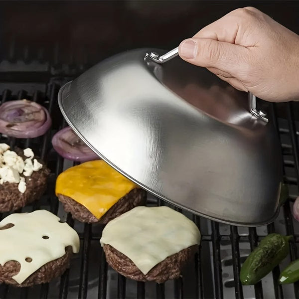 Planet Gates 1 Piecs 1pc Stainless Steel Steak Cover, Thicken Western Steak Cover, Restaurant Western Food Cover, Hand Handle Steak Cover For Outdoor BBQ Grilling, Hemispherical Cover, Kitchen Tools, Kitchen Accessories, Cookware Accessories