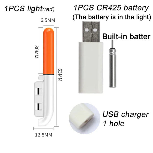 Planet Gates 1 Red CR425 charge Fishing Electronic Rod Luminous Stick Flash Light CR425 3.6V Lithium Battery LED Removable USB Charge Waterproof Night Tackle
