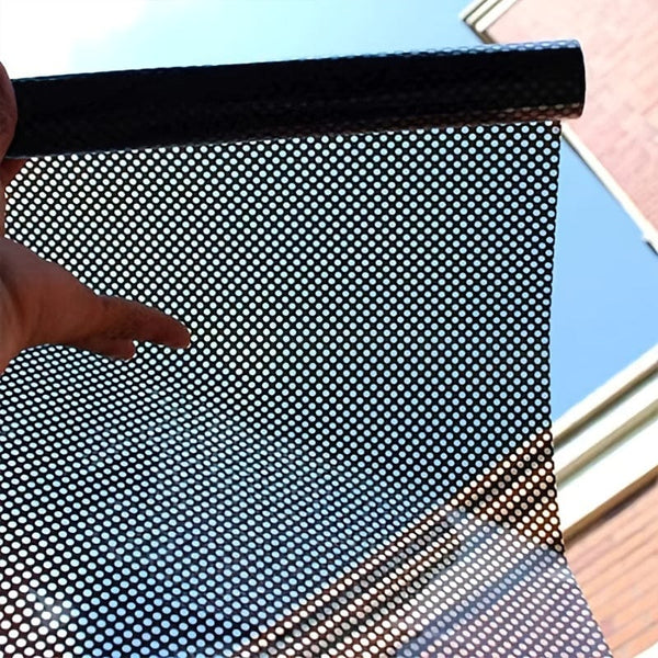 Planet Gates 1 roll Stained Glass Window Privacy Film - Non-Adhesive, UV Sun Blocking, One-Way Perforated, Black Vinyl Stickers for Bathroom Door Coverings and Printable Engraved Designs