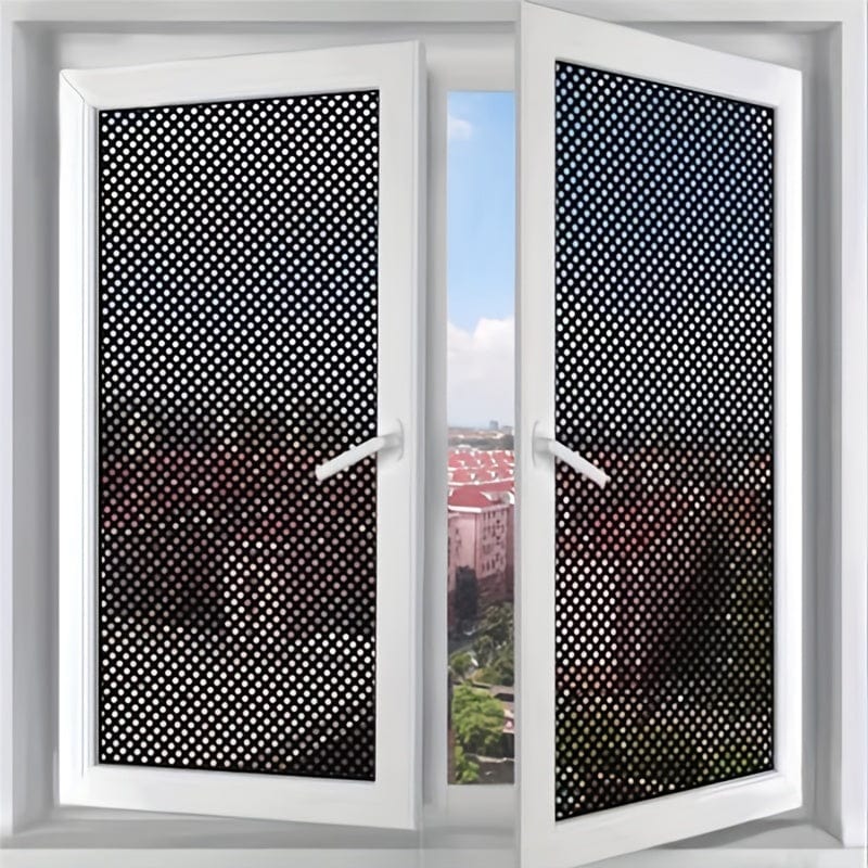 Planet Gates 1 roll Stained Glass Window Privacy Film - Non-Adhesive, UV Sun Blocking, One-Way Perforated, Black Vinyl Stickers for Bathroom Door Coverings and Printable Engraved Designs