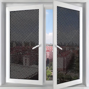 Planet Gates 1 roll Stained Glass Window Privacy Film - Non-Adhesive, UV Sun Blocking, One-Way Perforated, Black Vinyl Stickers for Bathroom Door Coverings and Printable Engraved Designs