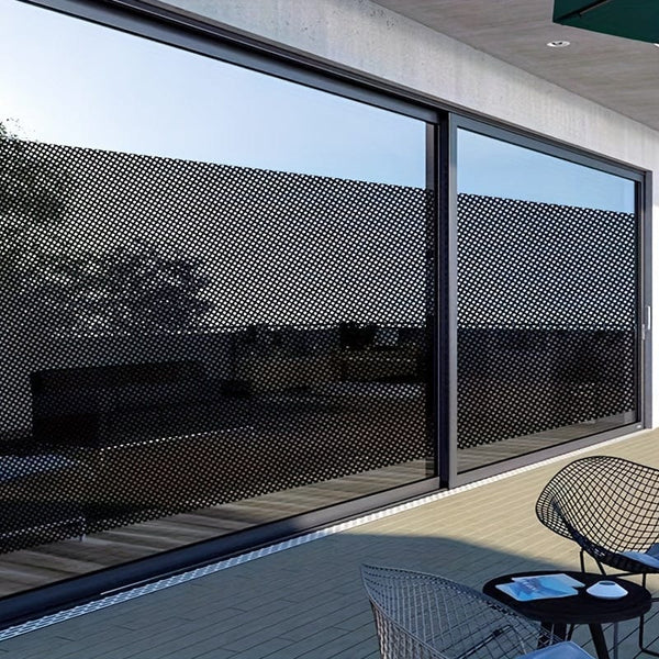 Planet Gates 1 roll Stained Glass Window Privacy Film - Non-Adhesive, UV Sun Blocking, One-Way Perforated, Black Vinyl Stickers for Bathroom Door Coverings and Printable Engraved Designs